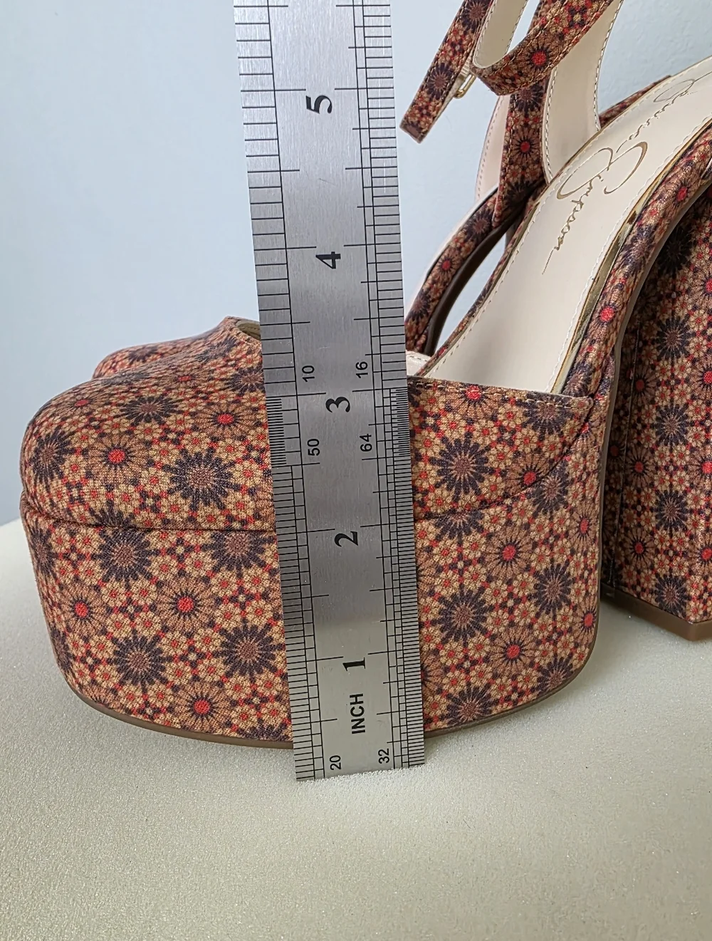 Jessica Simpson Skilla Floral Platform Pumps, Boho Geometric Print, Size 7.5 NEW